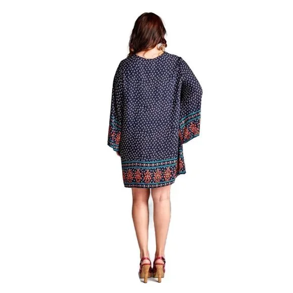 Velzera Border Print Floral Bohemian Dress, Blue - Picture 4 of 4